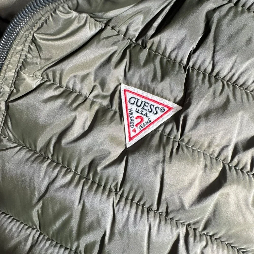 Guess Green Full Zip Hooded Light Puffer Vest Women Pockets 90s Atheleisure - Picture 7 of 9